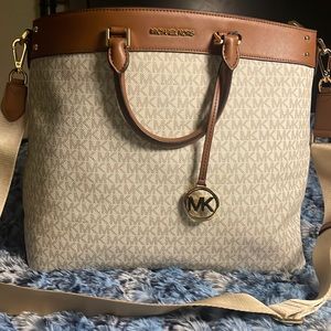 Michael Kors white and tan large purse